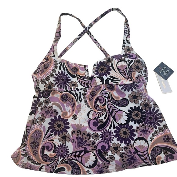 99. Salt & Cove Purple Floral Tie Back Tankini Swim Separate Juniors L S 805320 - Picture 3 of 8